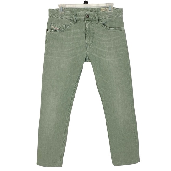 Diesel Thommer Slim Jeans Mens 30 Waist Green Denim Ankle Cropped Short Length - Picture 1 of 11